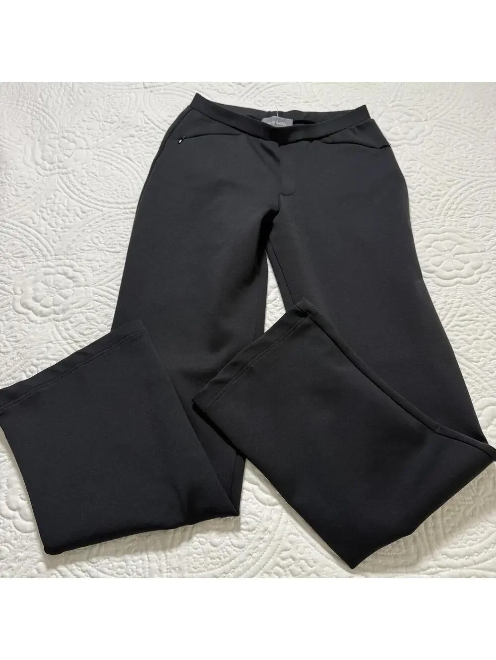 MARY LUCILLE SZ XS VTG y2k Black Straight Leg PullOn Pants Front Zipper pockets